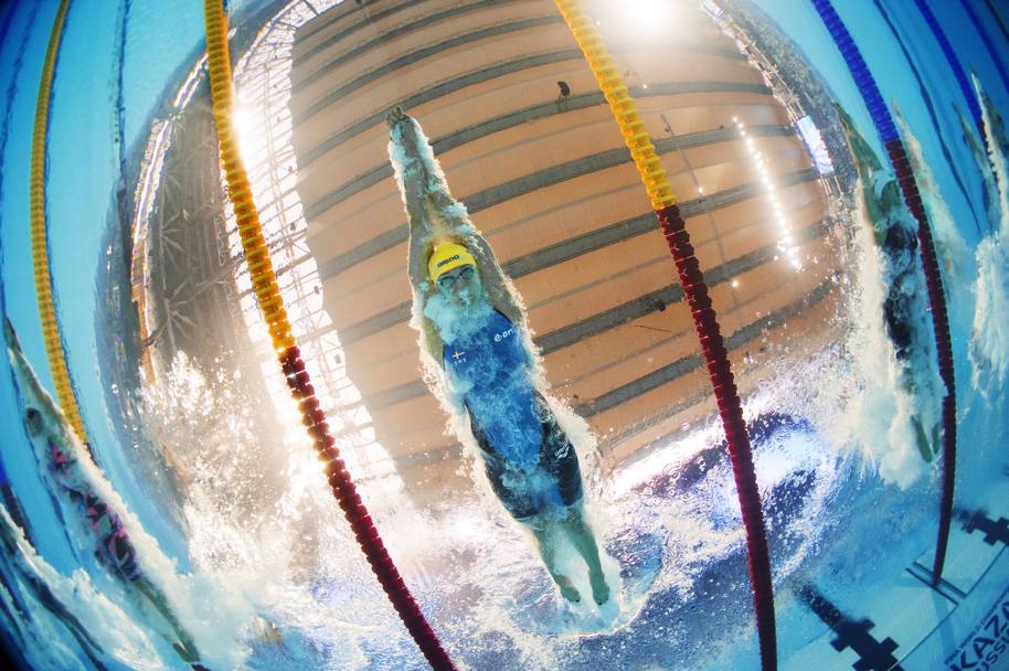Joel Marklund - la svedese Sarah Sjöström gareggia nella finale dei 100 farfalla ai Mondiali di nuoto di Kazan, il 3 agosto 2015. In questa gara ha vinto l&#39;oro con il nuovo record del mondo.